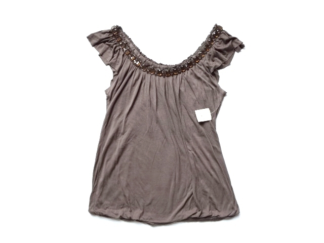 新品 FOREVER21 フォーエバー21 ビジュー 茶 ノースリーブ カットソー タンクトップ S トップス レディース拍卖