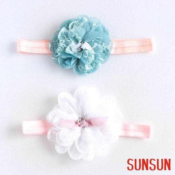 【送料無料】ヘアバンド 2本セット お花 カチューム 赤ちゃん 髪飾り キッズ ベビー 記念撮影 ハーフバースデー ニューボーン B拍卖