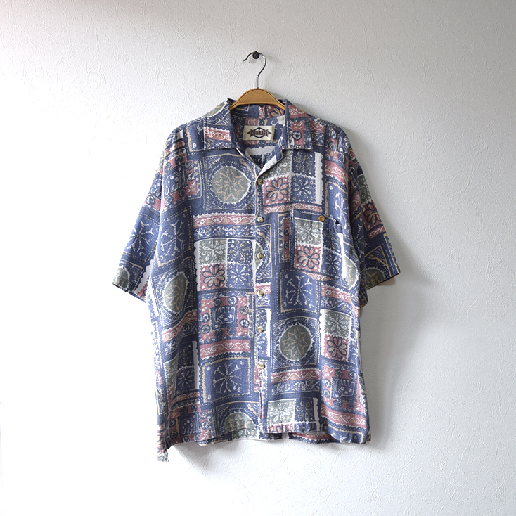 【送料無料】90S COURAGE ヴィンテージ 総柄 コットン 半袖シャツ ハワイアンシャツ アロハシャツ メンズL CB0172拍卖