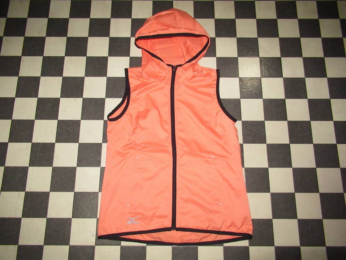 ★ミズノ★良品 S フード付フルジッパーナイロンベスト オフオレンジ拍卖