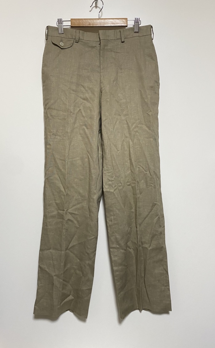 TRAD COLLECTION by NEW YORKER 麻混紡 スラックス リネン混 麻入り W78 ストレートパンツ 茶系 ベージュ 日本製 拍卖