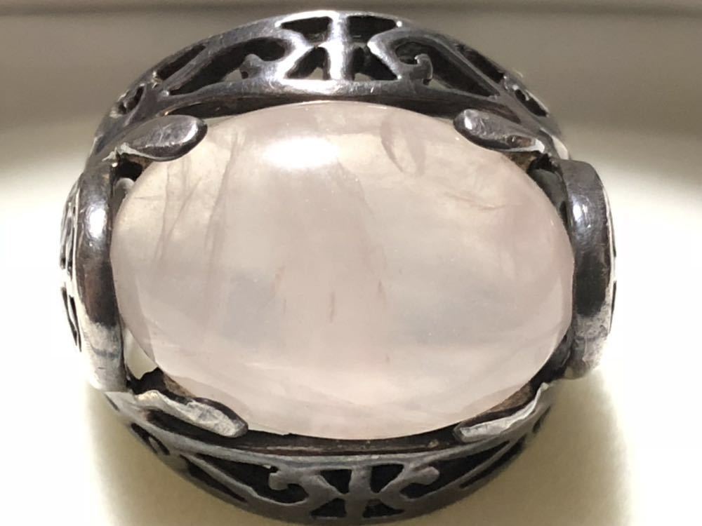 ローズクォーツ SILVER925 11.4g 大振り デザイン リング【検/紅水晶/指輪/シルバー/銀】拍卖