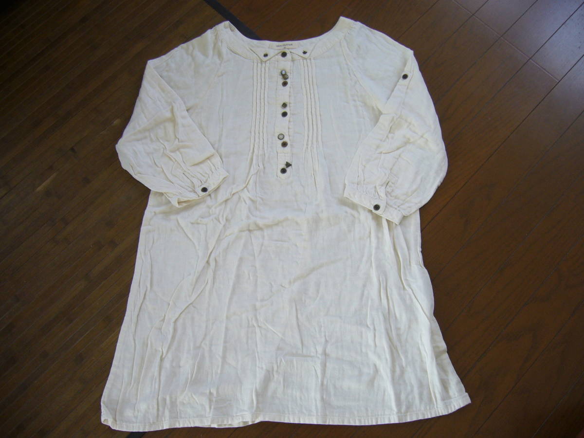 564-77 ♀:Coeurchaudrose クールショーローズ ラグラン袖 長袖 ワンピース 色.生成り サイズ.M キュート系 釦に特徴あり拍卖