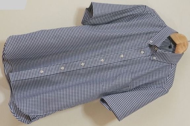 A107 即決 美品 無印良品 ギンガムチェック シャツ S 半袖 白 X 黒 クリックポスト発送 拍卖