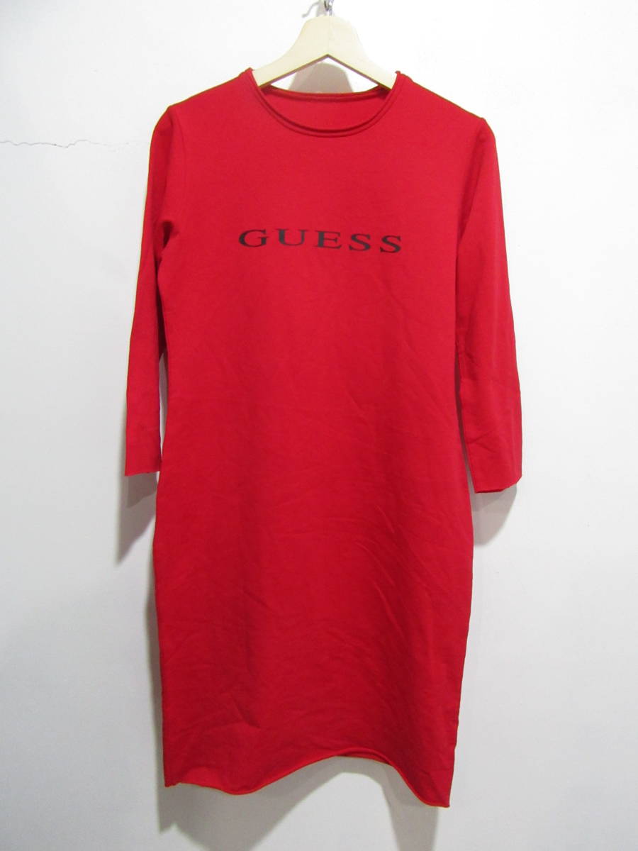 ☆送料無料☆GUESSゲス☆カットソー地ワンピース☆赤☆フロントロゴ☆S☆c21拍卖