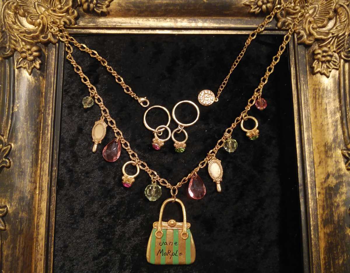即決☆昔物☆ヴィンテージ☆Jane Marple ジェーンマープル バッグ&ミラーモチーフ ネックレス&リング(指輪) 2点セット ゴールドカラー拍卖