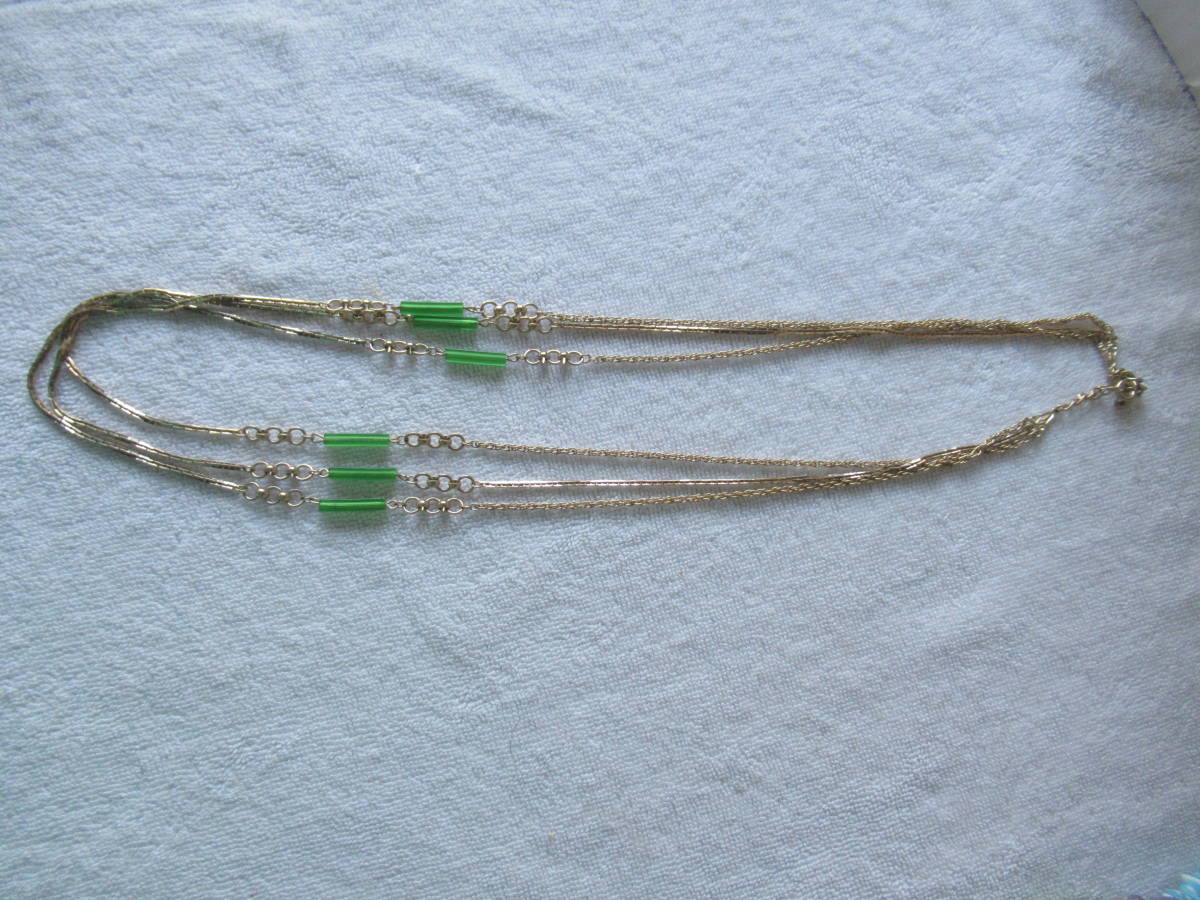 ネックレス 3連 76cm ゴールド&グリーン拍卖