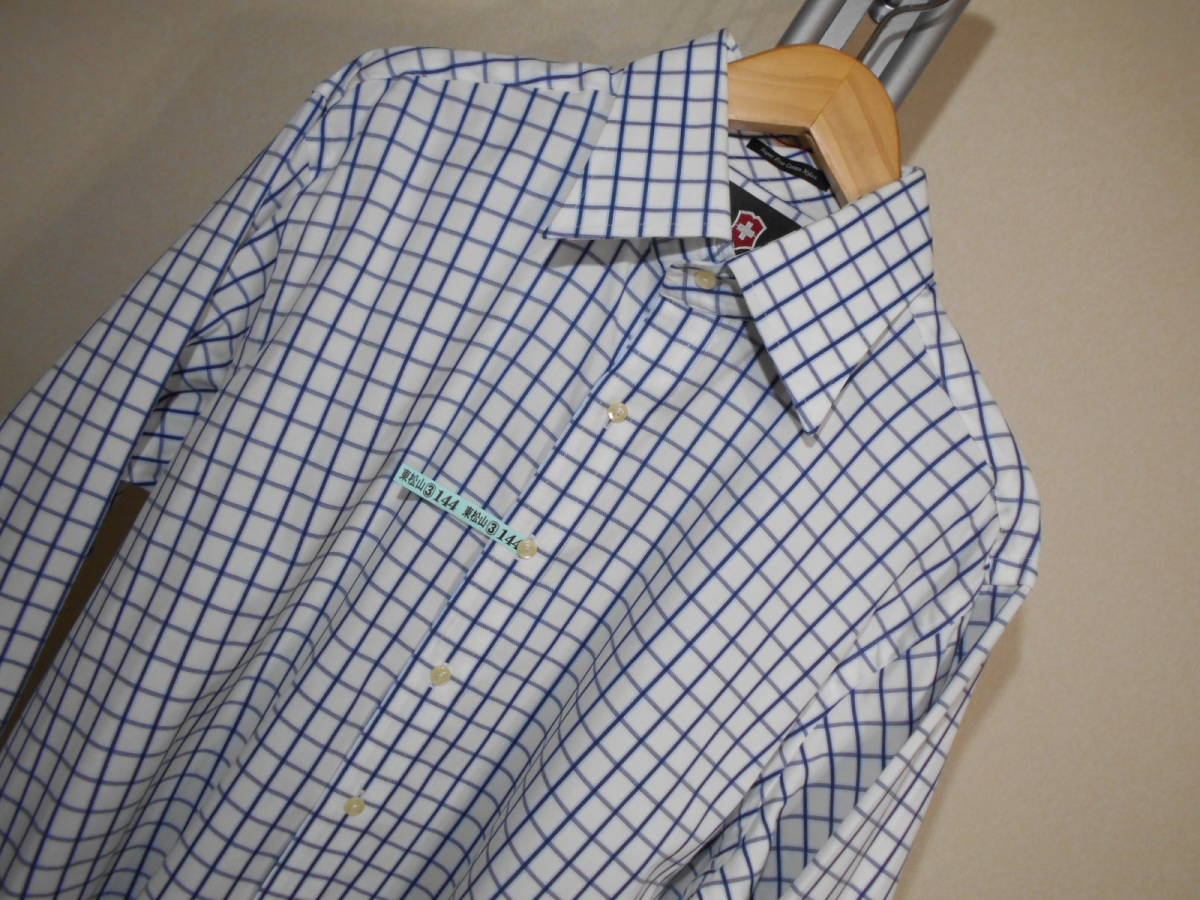 U919■ビクトリノックス★白*紺水色格子★ドレスシャツ■L拍卖