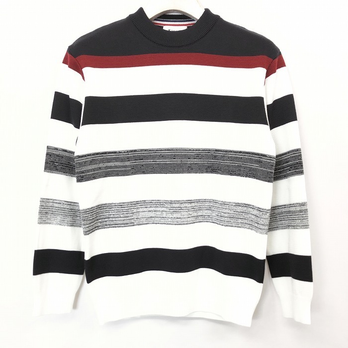 THE SHOP TK ザ・ショップ ティーケー 150 キッズ 子ども プルオーバーニット セーター ボーダー 丸首 長袖 服 アクリル×綿 濃紺×白×赤拍卖