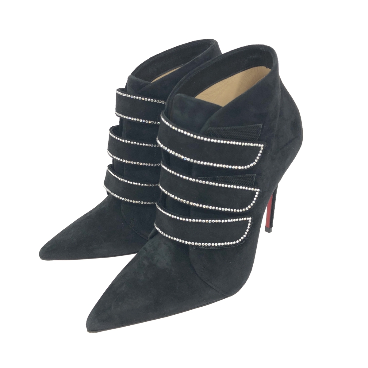 良好◆Christian Louboutin クリスチャンルブタン ショートブーツ 表記サイズ:35 ラインストーン/スエード ブラック レディース拍卖