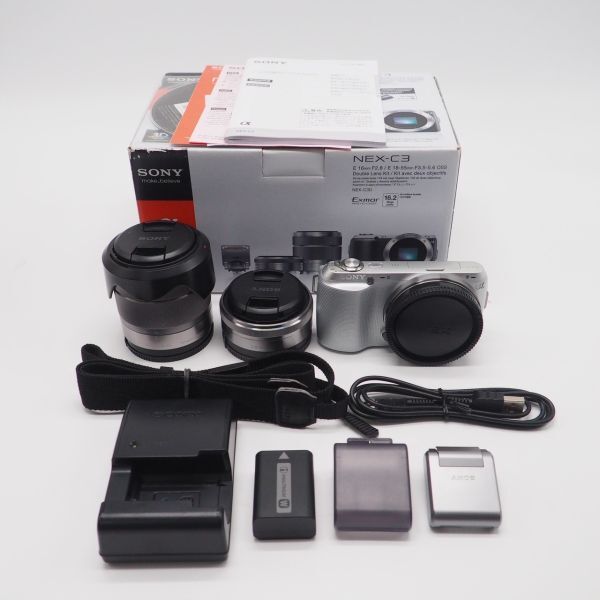 ■良品■ SONY ソニー ミラーレス一眼カメラ α NEX-C3 ダブルレンズキット SEL16F28 SEL1855 ホワイト NEX-C3D/W拍卖
