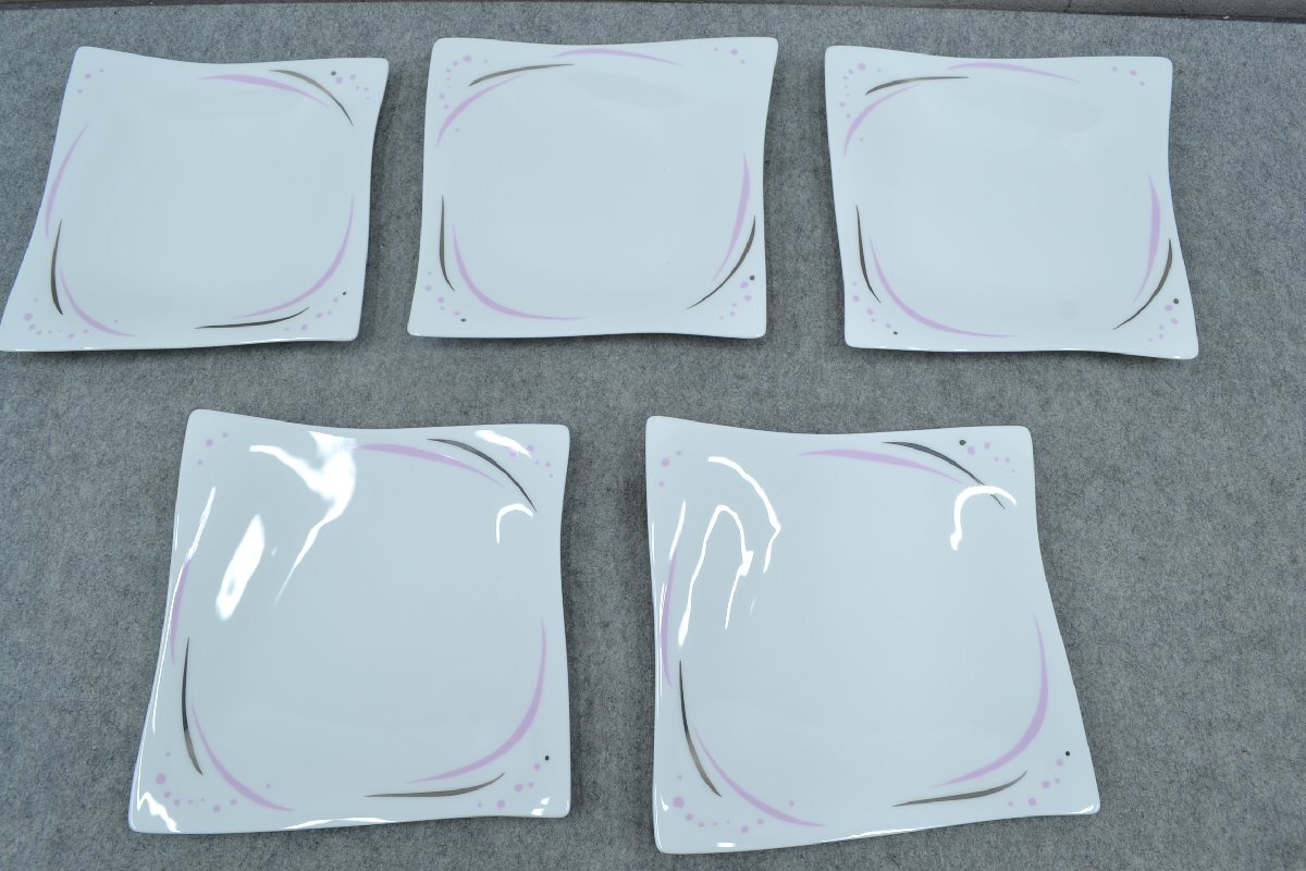 C3275■未使用品 NIKKO ニッコー SQUARE PLATE スクエア プレート 225 角平皿5点セット FINE BONE CHINA 業務用洋食器 ホテル・レストラン拍卖