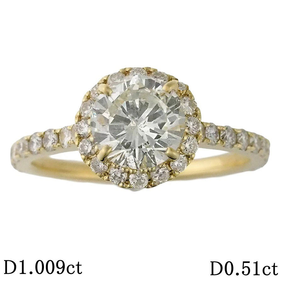 K-SI2-G ダイヤモンド/1.009ct ダイヤ/0.51ct デザイン リング K18YG 12号 ソーティング付拍卖