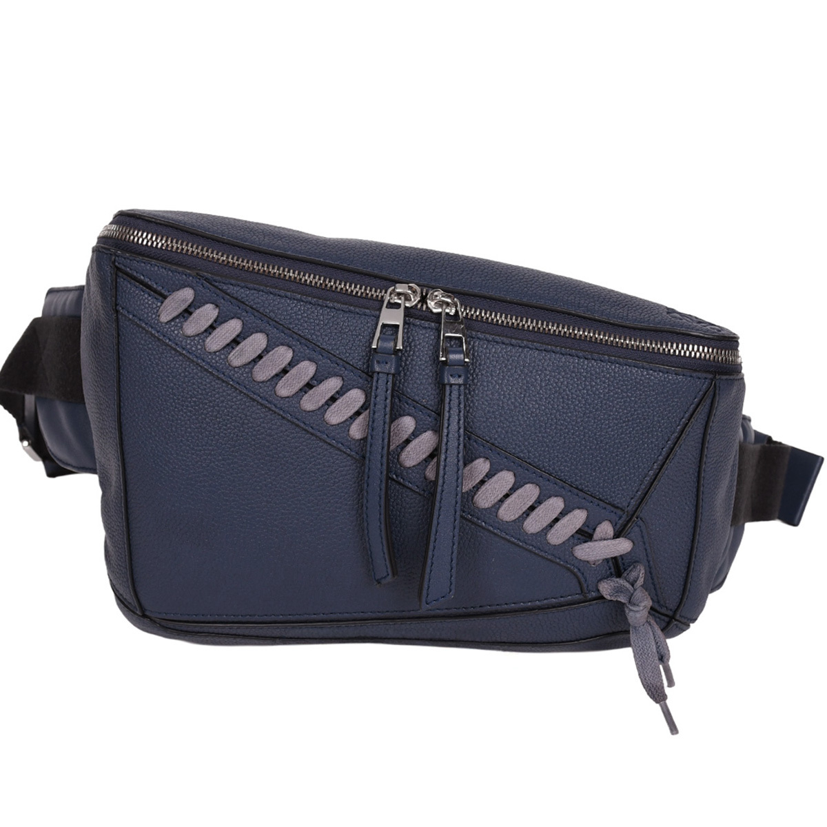 ロエベ LOEWE アナグラム パズル スリングバッグ ボディバッグ ベルトバッグ PUZZLE メンズ レザー ネイビー シルバー金具 306.50 中古拍卖