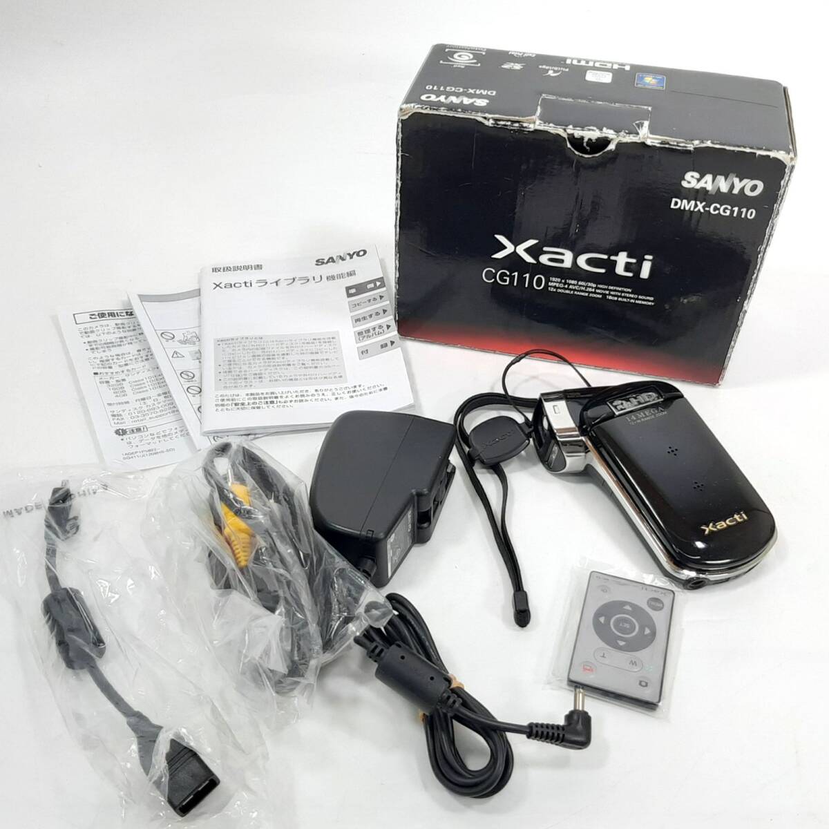 SANYO サンヨー デジタルムービーカメラ Xacti DMX-CG110 ブラック フルHD 16GB内蔵 リモコン付 元箱あり 動作確認済拍卖
