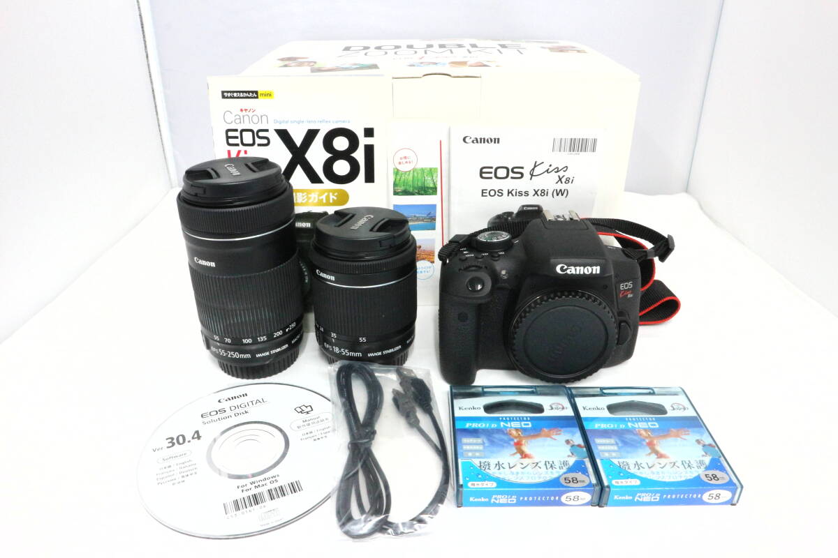【動作品】 Canon EOS Kiss X8i ダブルズームキット 2420万画素 標準+望遠レンズセット 一眼レフ キャノン デジタルカメラ Y285拍卖