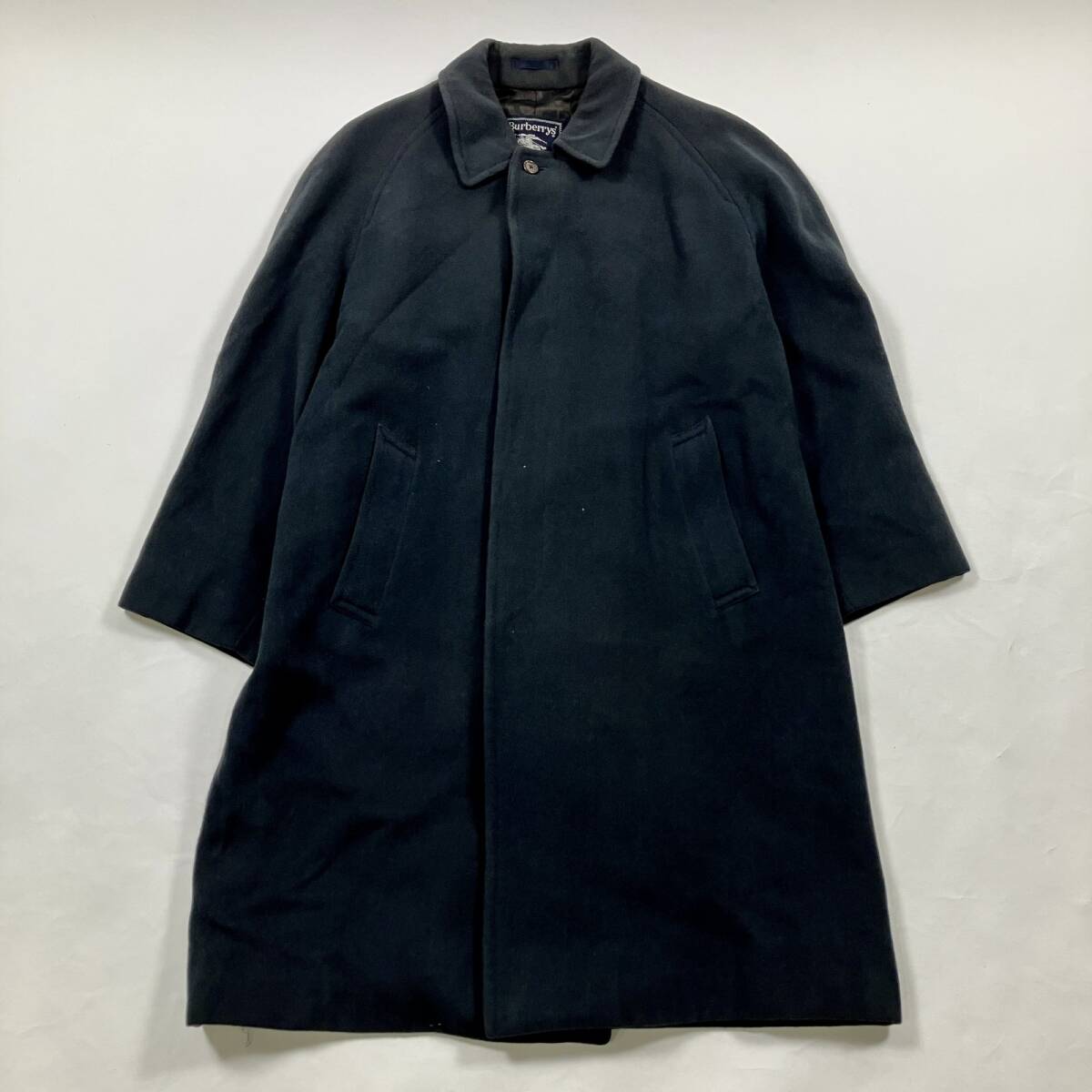 ★ 90s ヴィンテージ Burberrys バーバリーズ ステンカラーコート ロングコート アウター ウール アンゴラ ネイビー 92-170 メンズ 日本製拍卖