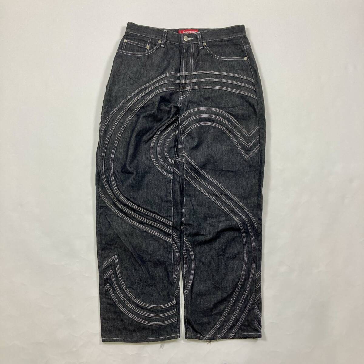 ☆ Supreme シュプリーム デニムパンツ ジーパン リジット バギー デニム Sロゴ デザイン コットン ブラック系 W30 メンズ拍卖