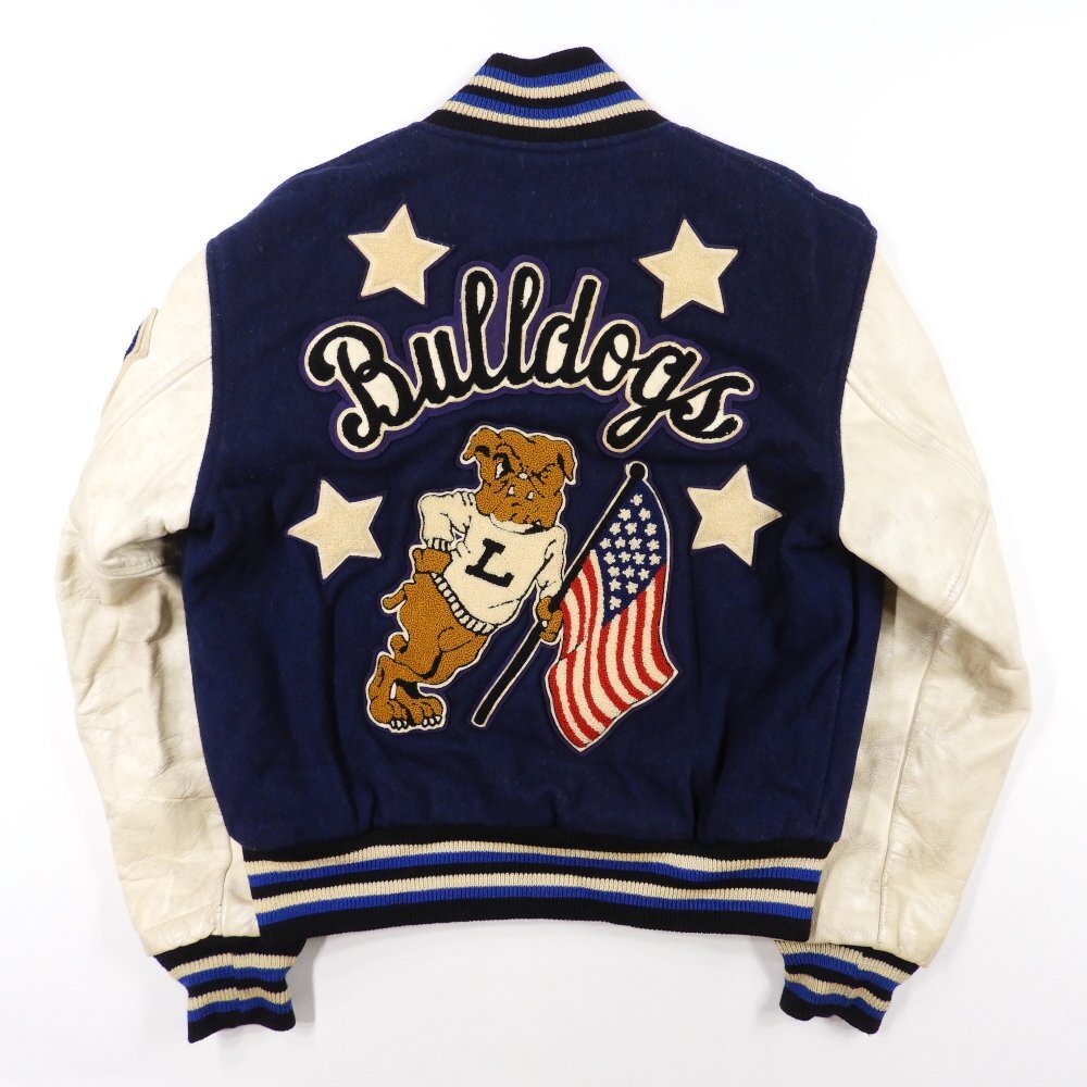 CATCH BALL キャッチボール BULLDOGS セミデコ 袖革 スタジャン USA製 size 44 #40378 アメカジ レザー ジャケット拍卖