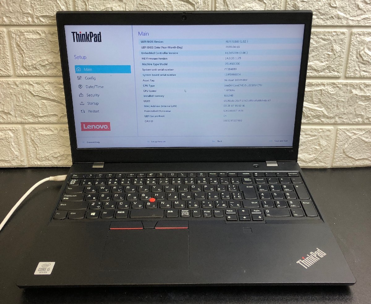 1円~ ■ジャンク LENOVO ThinkPad L15 Gen1 / Core i5 10210U 1.60GHz / メモリ 8GB / ストレージ無し / 15.6型 / OS無し / BIOS起動可拍卖
