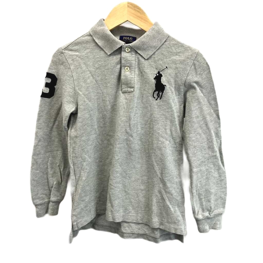 ポロ ラルフローレン POLO RALPH LAUREN 子ども服 ポロシャツ カットソー 7 グレー 長袖 ロゴ刺繍 /RN ■ECB002 キッズ拍卖