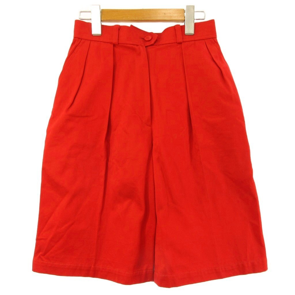 イヴサンローラン YVES SAINT LAURENT ヴィンテージ ショートパンツ ハイウエスト ワイド ツータック コットン 赤 レッド 36 レディース拍卖