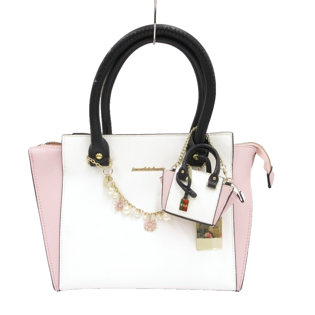 サマンサ&シュエット samantha&chouette ミニ2wayバッグ ハンドバッグ ショルダー チャーム付き ホワイト ピンク /UO ■GY99拍卖