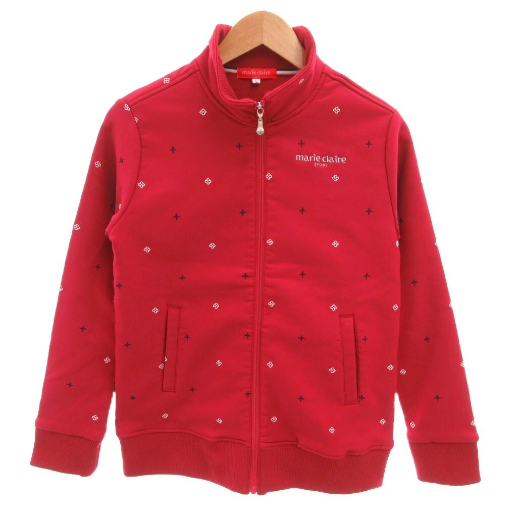 マリクレール MARIE CLAIRE SPORT 美品 ブルゾン ジャケット L 赤 レッド 長袖 スタンドカラー 総柄 /YF ■GY62 レディース拍卖