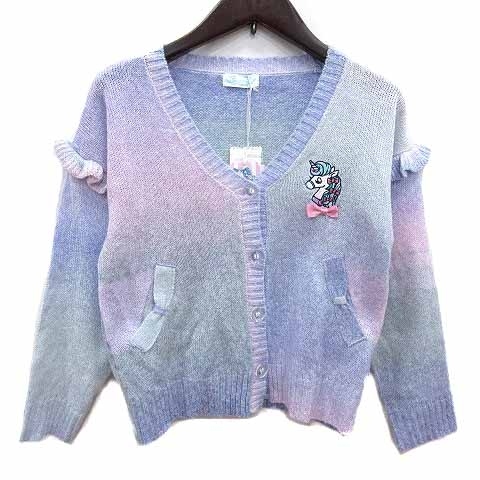 未使用品 絵子猫 ECONECO カーディガン ニット Vネック フリル 長袖 120cm 青 ライトブルー /YK ●RY キッズ拍卖