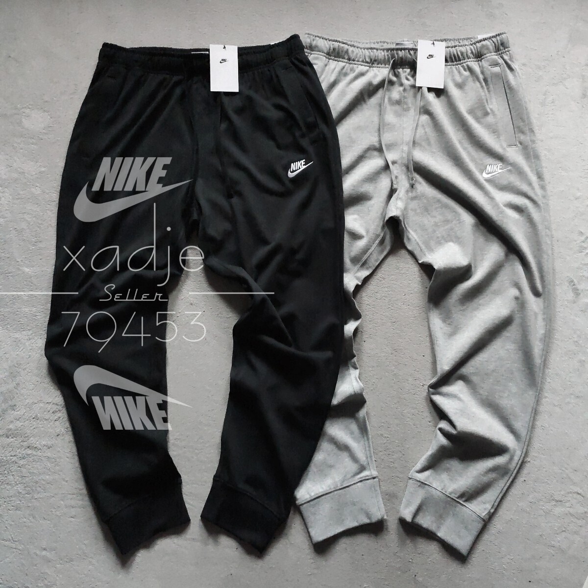 新品 正規品 NIKE CLUB ナイキ クラブ 2点セット ジャージー ジョガーパンツ 灰 グレー 黒 ブラック ロゴ 刺繍 定価13200円 春夏対応 XL拍卖