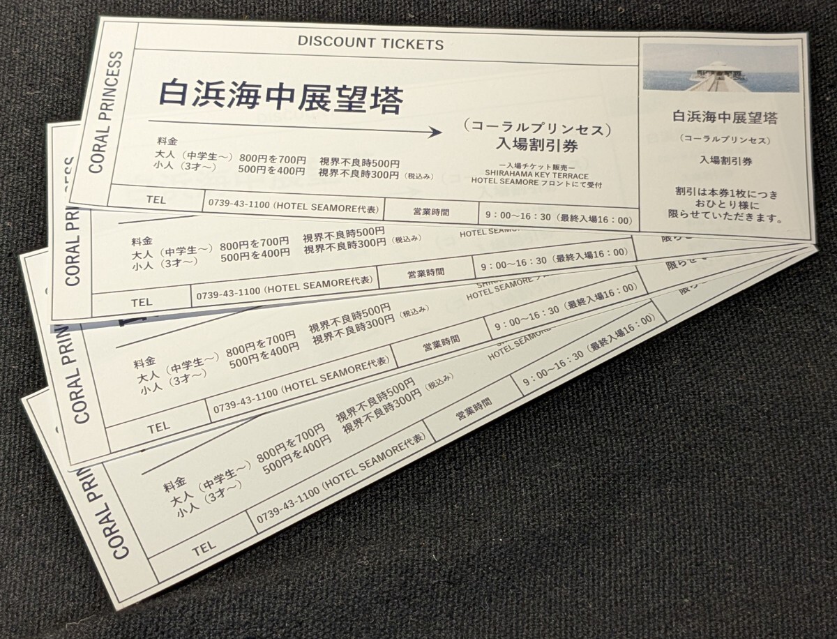 白浜海中展望塔 コーラルプリンセス★入場割引券4枚セット★白浜温泉★キーテラスホテルシーモア★和歌山県西牟婁郡白浜町拍卖