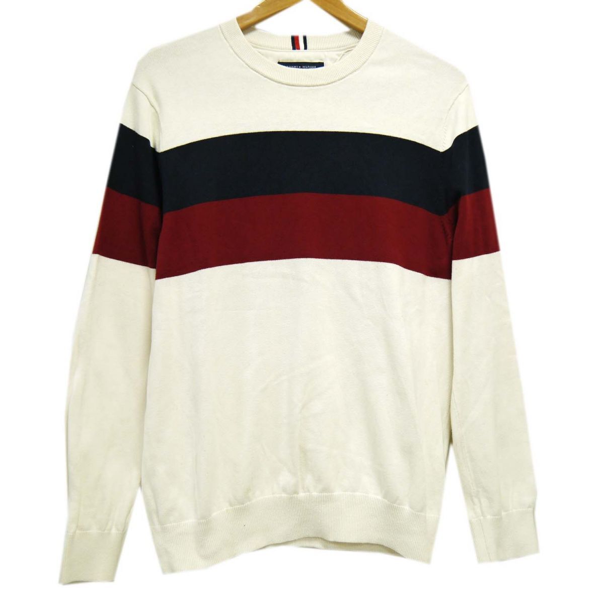 ◆TOMMY HILFIGER トミーヒルフィガー コットン ニット セーター トリコロール カラーブロック メンズ 1円スタート拍卖