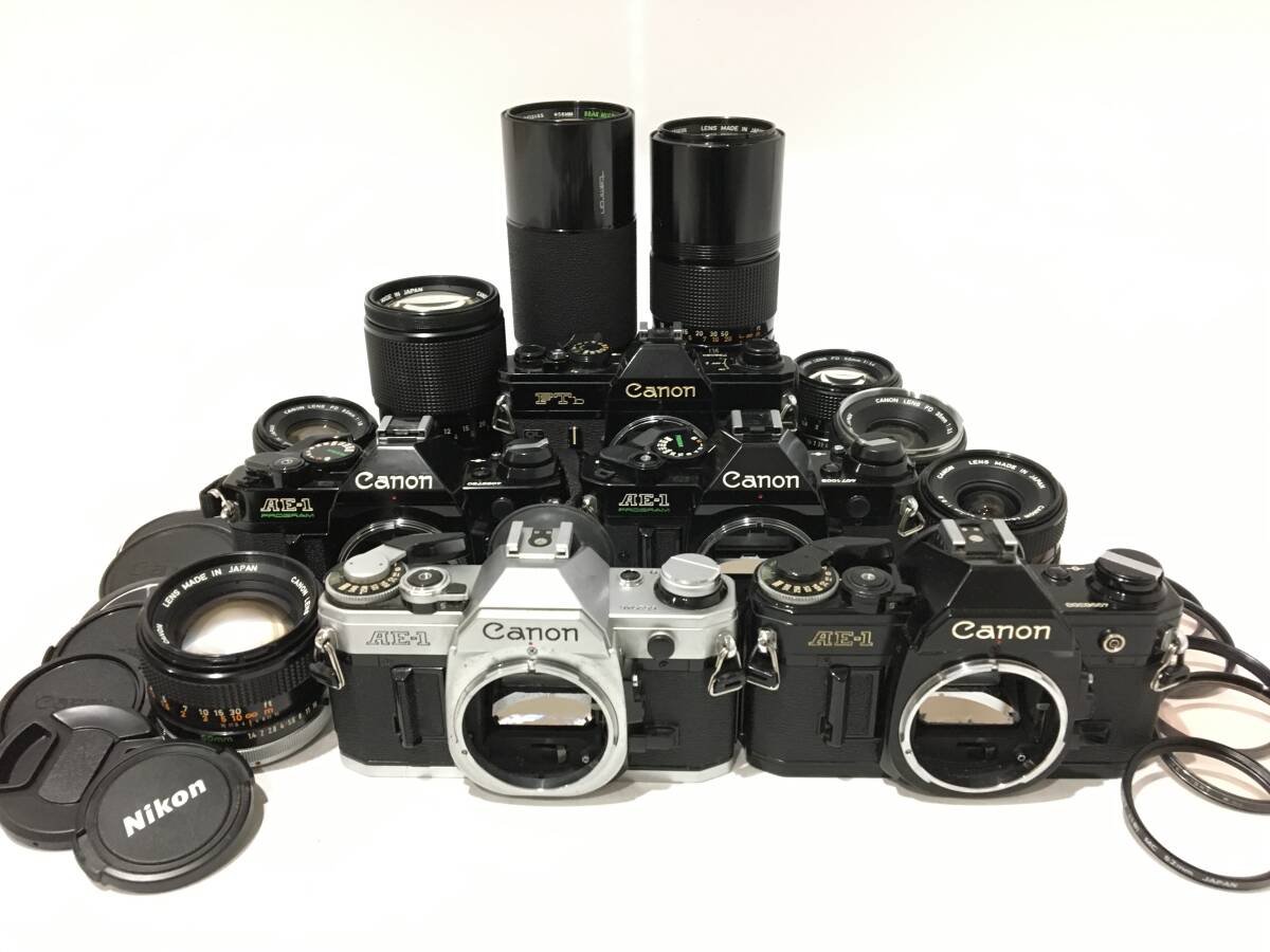 ☆ Canon フィルムカメラ まとめ ☆ AE-1 ×2 + PROGRAM ×2 + FTb + FD 28mm 1:2.8 + 50mm 1:1.4 S.S.C. 他 レンズ6本 キャノン拍卖