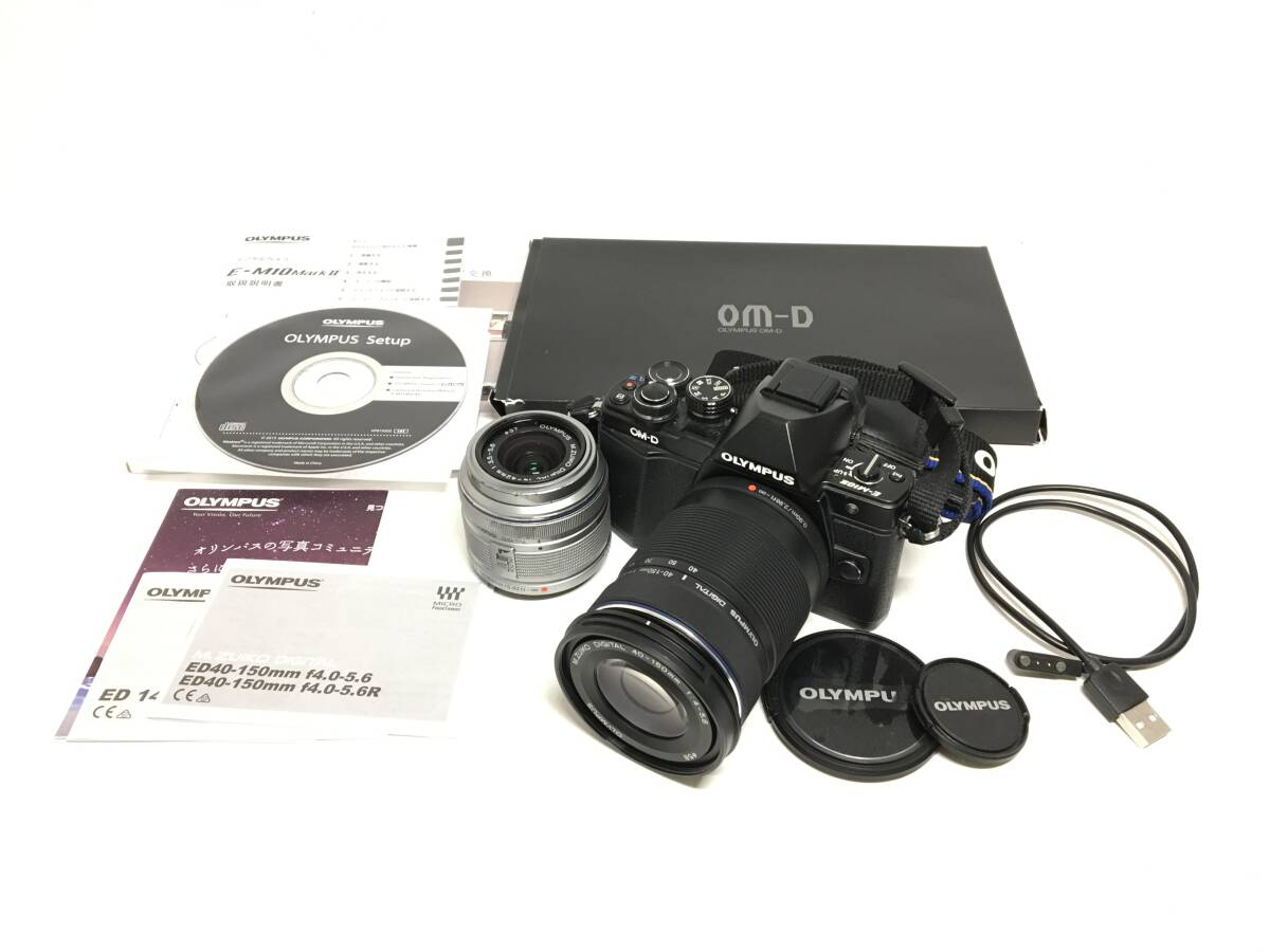 ★ OLYMPUS OM-D E-M10 II + 40-150mm 1:4-5.6 + 14-42mm 1:3.5-5.6 ★ ミラーレス一眼カメラ レンズ バッテリー 取扱説明書 オリンパス拍卖