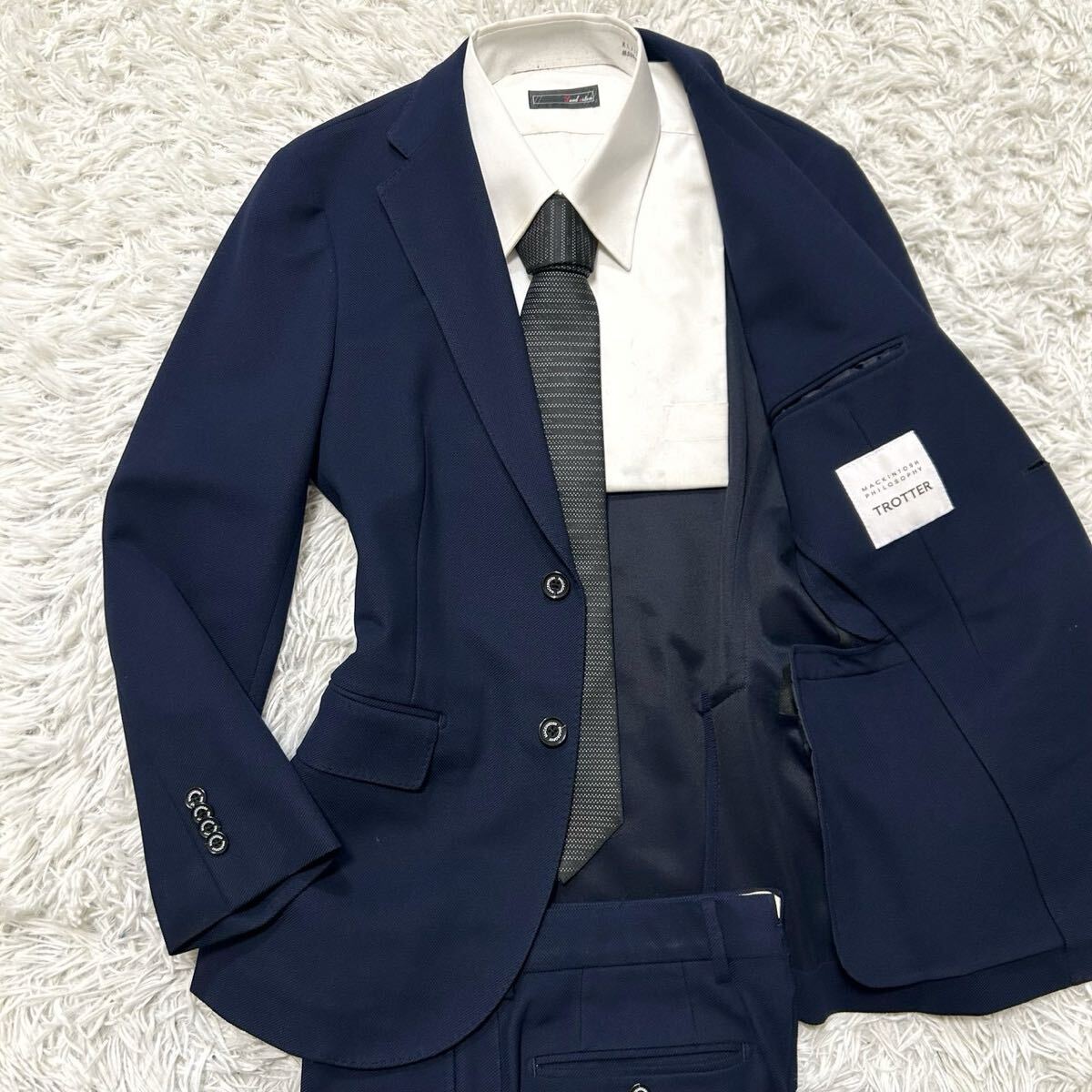 マッキントッシュフィロソフィー トロッター【人気の一着】TROTTER スーツ セットアップ ジャケット ストレッチ ネイビー S〜M位拍卖