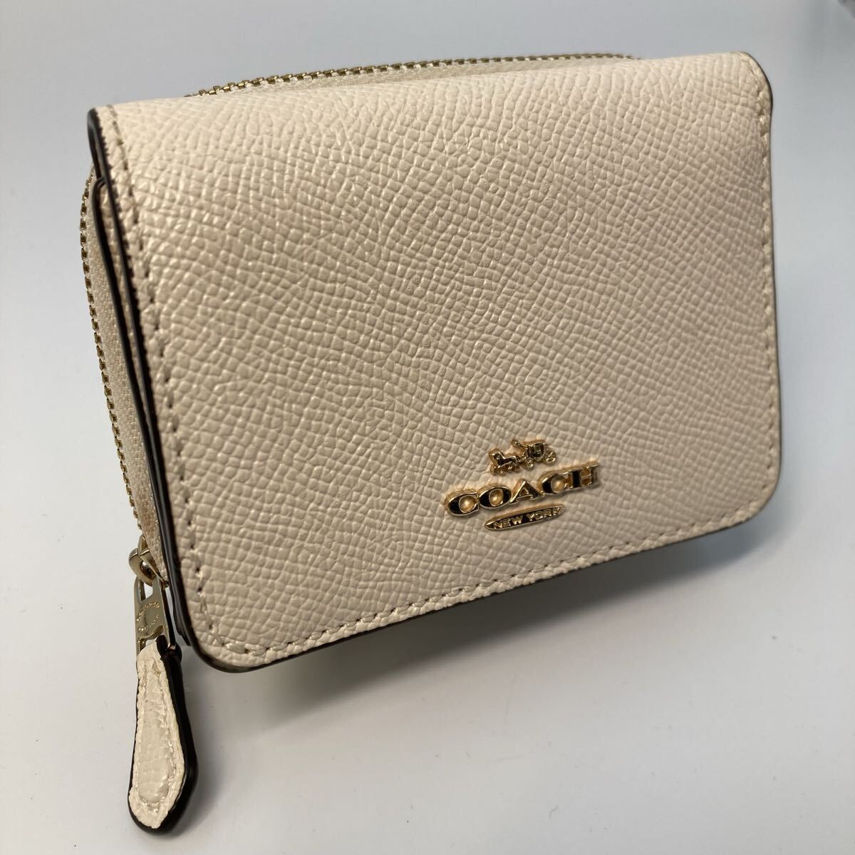 ※【売り切り】COACH コーチ 三つ折り ミニWallet 37968 レザー ホワイト拍卖