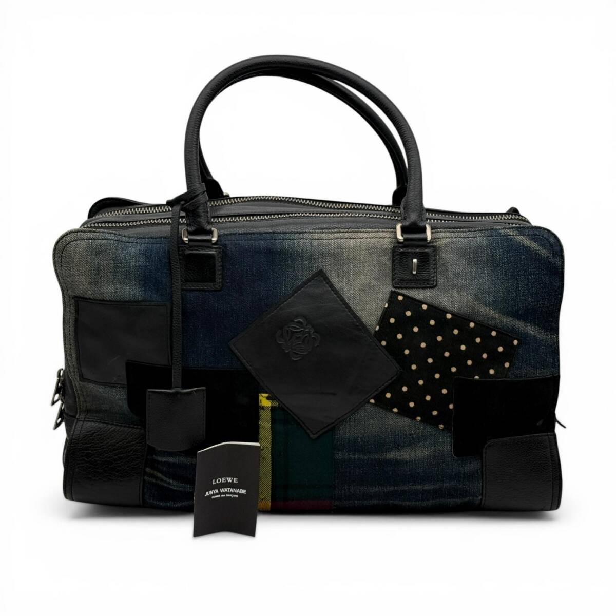 LOEWE ロエベ コムデギャルソンコラボ アマソナ44 デニム レザー 限定 ハンドバッグ ブルー メンズ パッチワーク ハンドバッグ拍卖