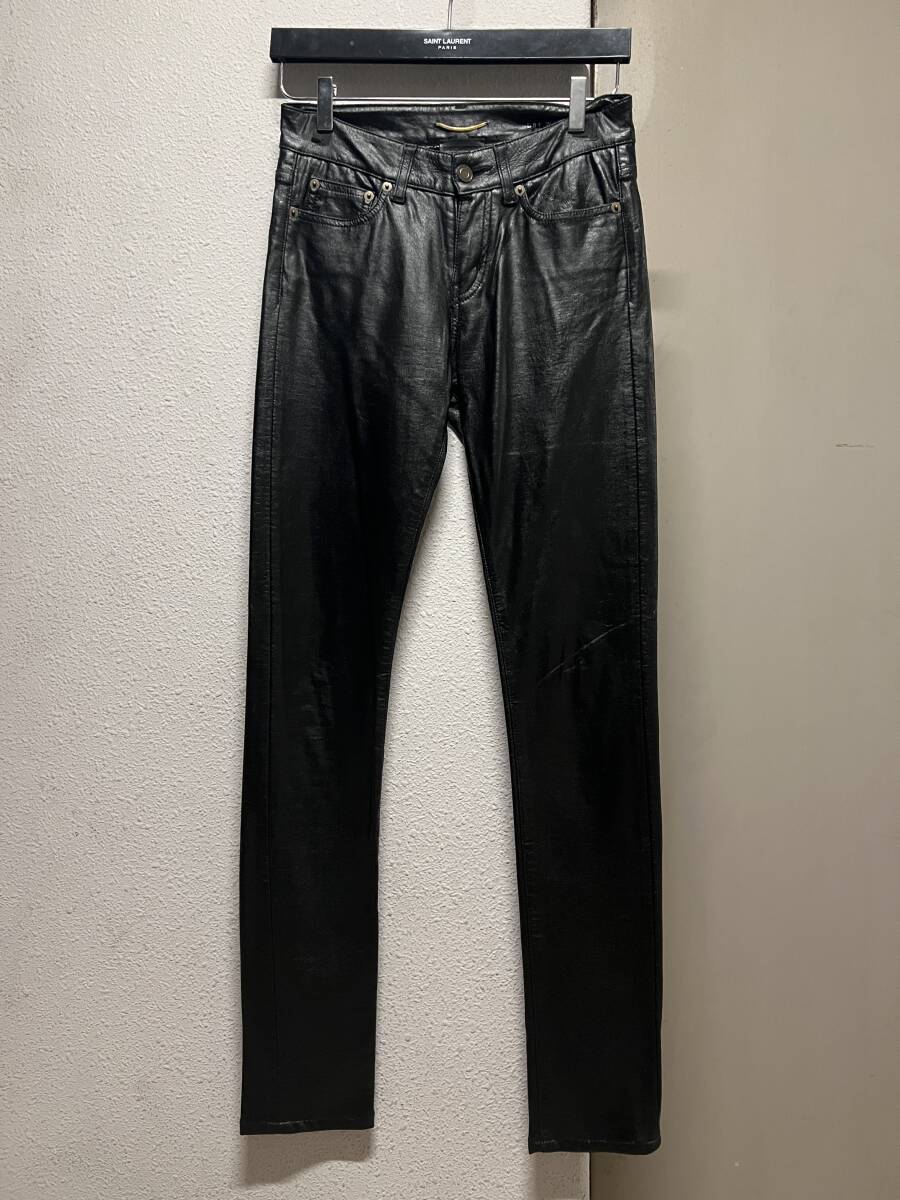 SAINT LAURENT PARIS サンローラン パリ フェイク レザー スキニー パンツ 25 中古 2014拍卖