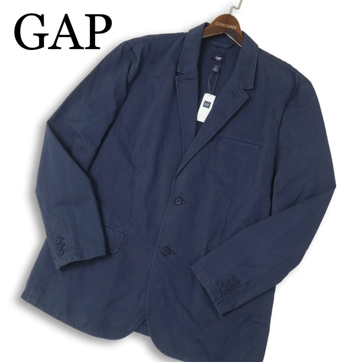 【新品 未使用】 GAP ギャップ 通年★ コットン アンコン テーラード ジャケット Sz.L メンズ 紺 ネイビー拍卖