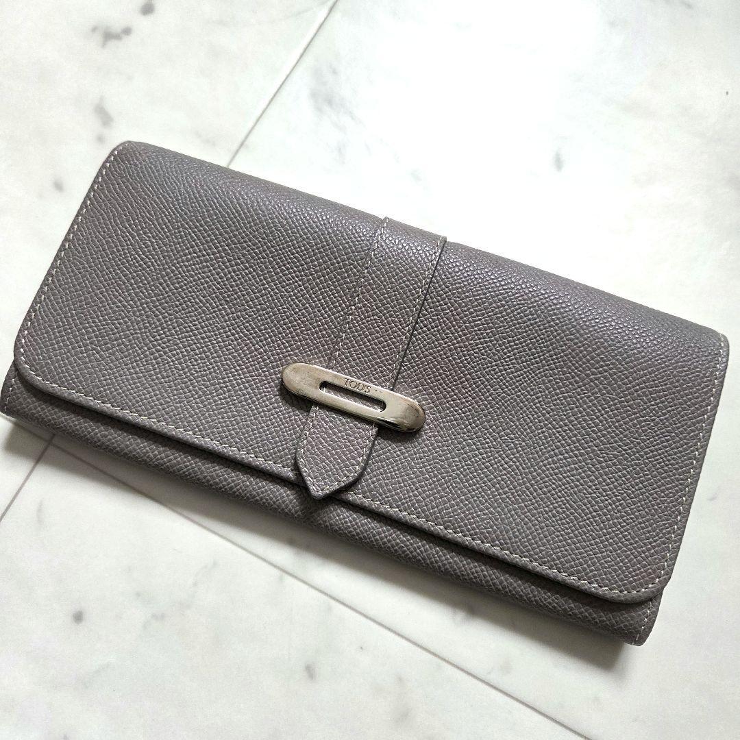 TOD'S トッズ レザー 長財布 シルバー金具 くすみカラー 春財布 グレージュ シボレザー ユニセックス拍卖