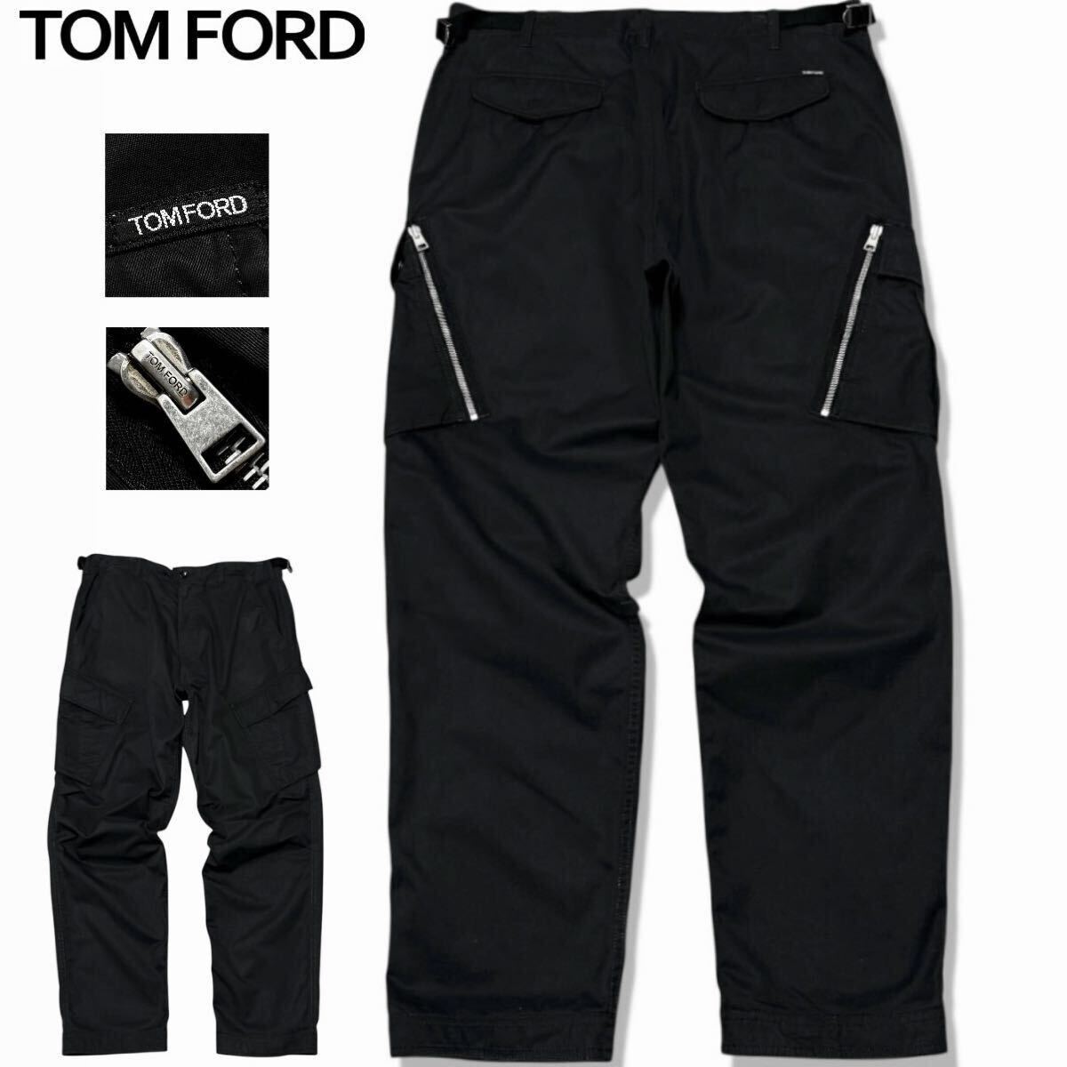 定価30万!!イタリア製最高峰!!大人のブラックカーゴ 『TOM FORD / トムフォード』サイドポケット カーゴパンツ ロゴパッチ 34 黒 メンズ拍卖