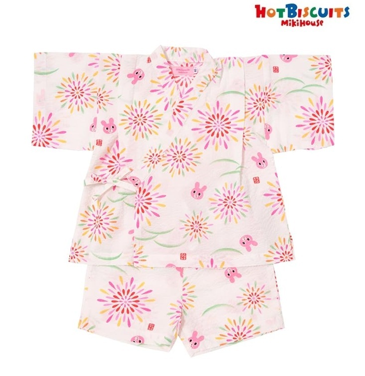即決です!【ミキハウス】ホットビスケッツ新品未使用♪mikihouse 90cm 85cm~95cm 花火柄 甚平スーツ 女の子 お出かけ プレゼント 浴衣 白拍卖