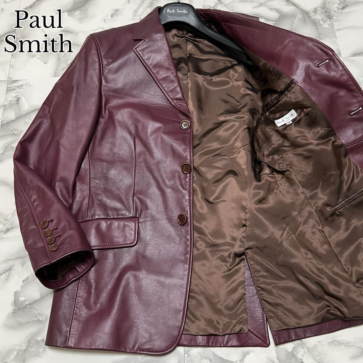 極美品●ポールスミス【極上のカウレザー】レザージャケット Paul Smith テーラードジャケット 牛革 本革 上質 M ワインレッド ボルトー拍卖