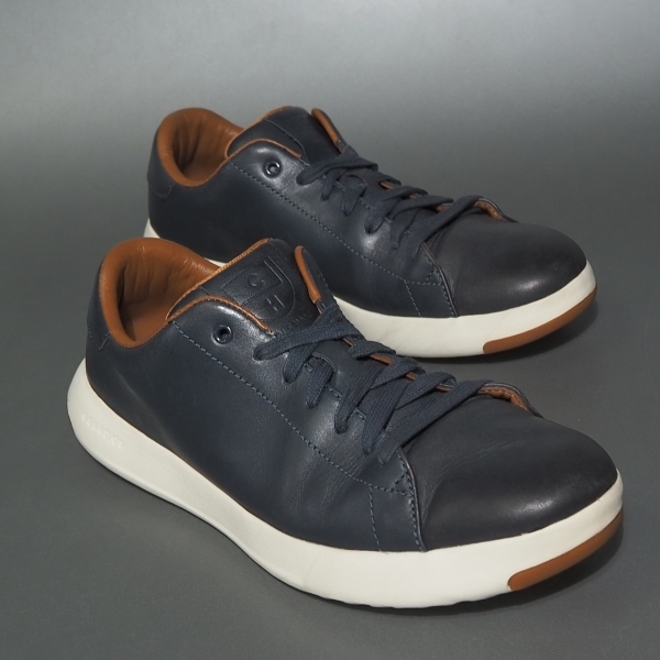 美品 US 8 1/2 M /26.5㎝ COLEHAAN コールハーン グランドプロ テニス 紺 レザー スニーカー 拍卖