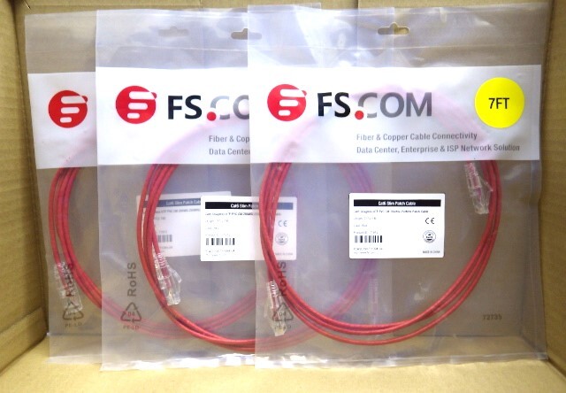 ☆新品/未使用!3本セット!FS.COM Cat6 Slim Patch Cable/Cat6 Snagless UTP PVC CM 28AWG 250Mhz Patch Cable 7FT!(#Y-1198)☆拍卖