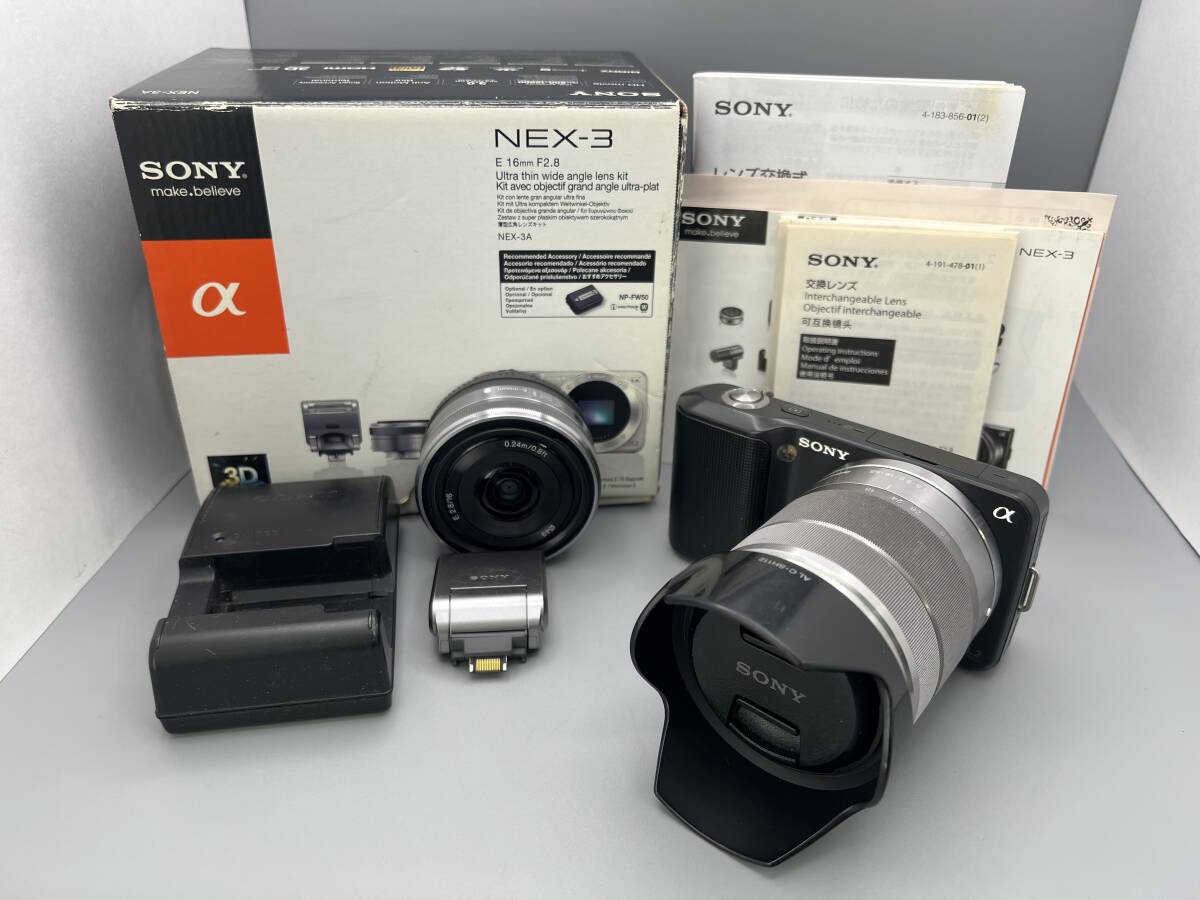 S17☆通電のみ確認 SONY ソニー α NEX-3 レンズ E 2.8/16 E 3.5-5.6/18-55 OSS ミラーレス一眼カメラ 付属品付 動作未確認 現状渡し 1円〜拍卖