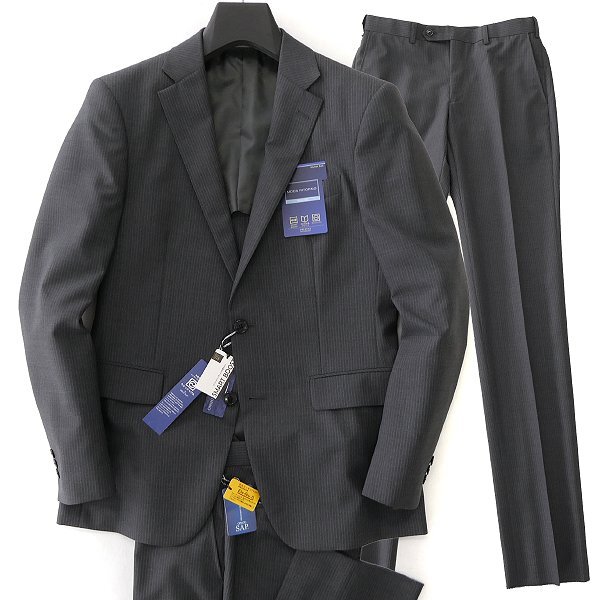 新品 モダリトルノ 春夏 ウォッシャブル トロピカル 2パンツ スーツ A5(M) 濃灰 【J50973】 MODA RITORNO ストライプ ウール サマー拍卖