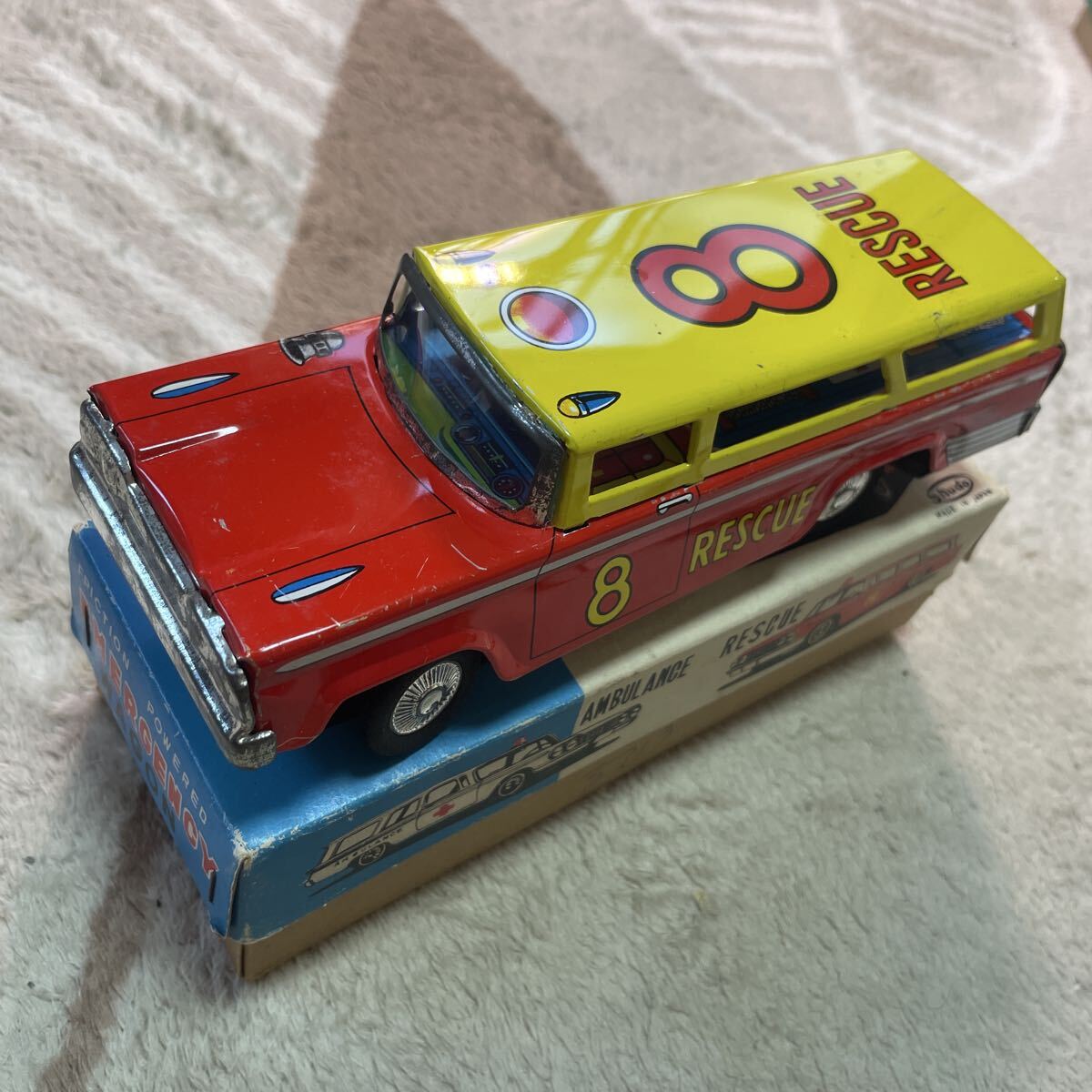 デッドストック エマージェンシーワゴン 救急車 レスキュー ブリキ ビンテージ 昭和レトロ 当時物 フリクション 日本製拍卖
