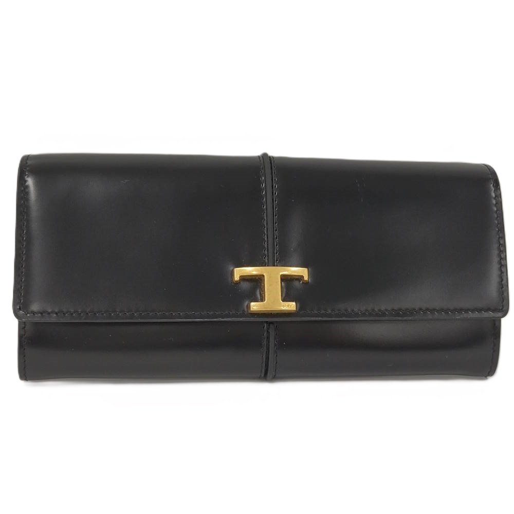 TODS Tタイムレス 二つ折り長財布 レザー ブラック拍卖