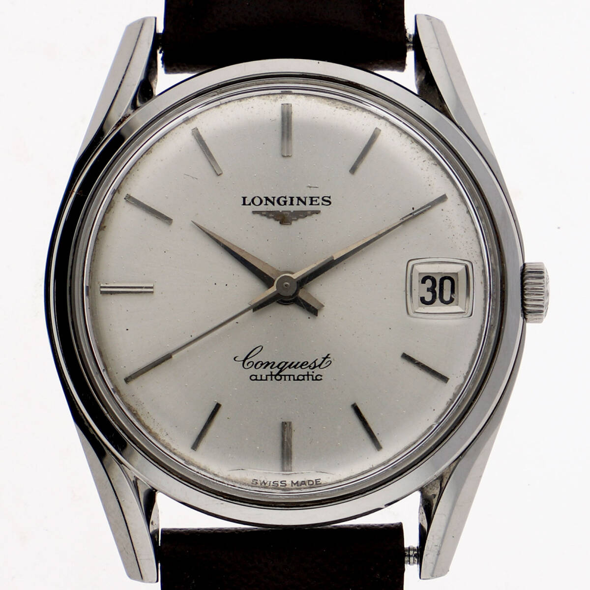 LONGINES ロンジン コンクエスト シルバーダイヤル SS/レザー 自動巻き メンズ【144807】拍卖